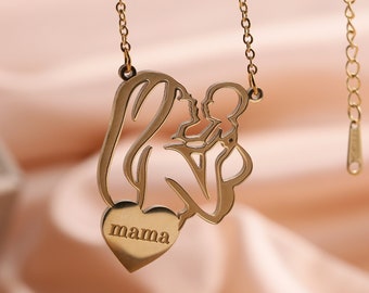 Collier personnalisé pour maman, pendentif avec petit nom,  collier prénom gravé, cadeau de fête des mères, cadeau de naissance