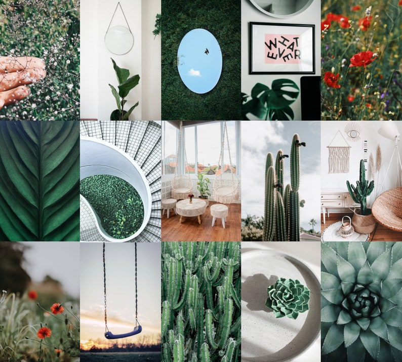 Wall Collage Kit Botanical Green Nature 60pcs Digital Photo Wallpaper Download Aesthetic Boho Mood Board Printable Art Dorm Decor Prints Art Collectibles Vadel Com