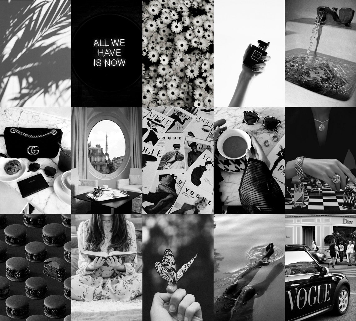 Wall Collage Kit Digital Download 100pcs Aesthetic Black and Etsy