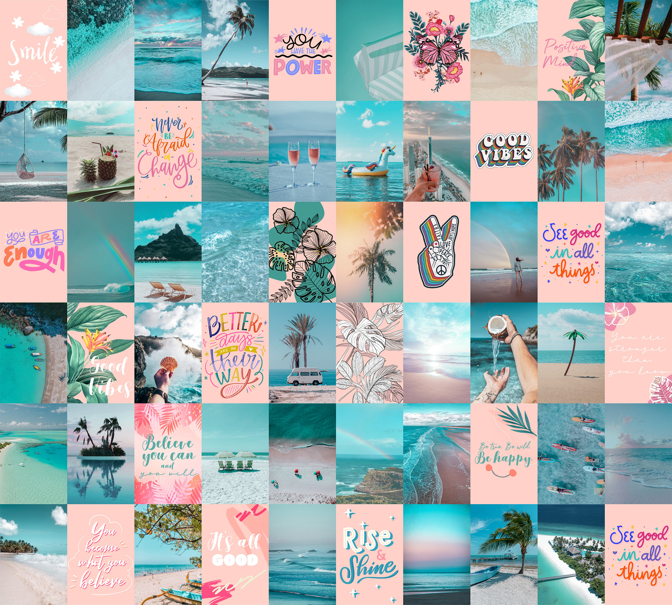 Wall Collage Kit Aesthetic Beach / Teal Pink Summer Beach Mood | Etsy