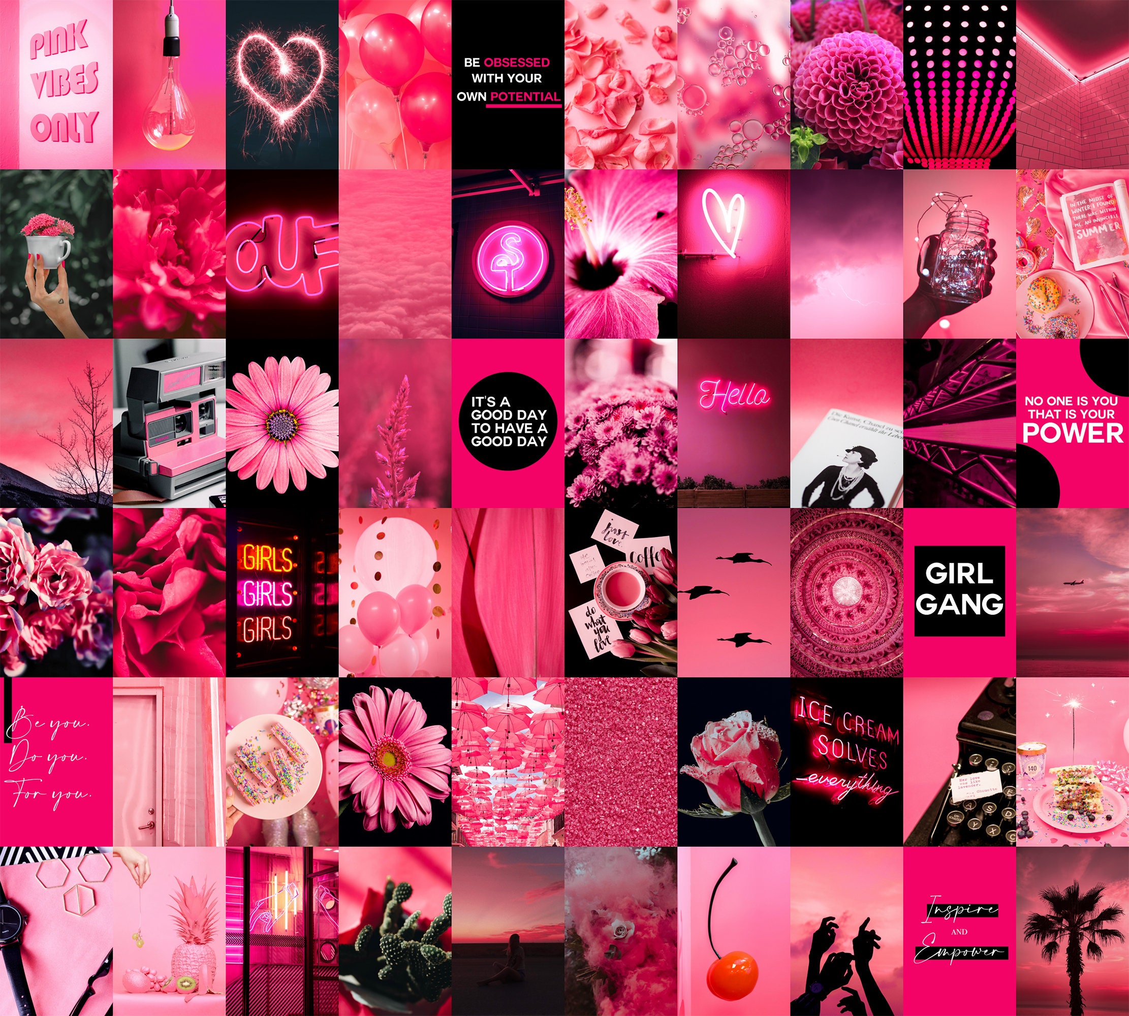 Aesthetic Wall Collage Kit Digital Vsco Neon Pink Boujee | Etsy