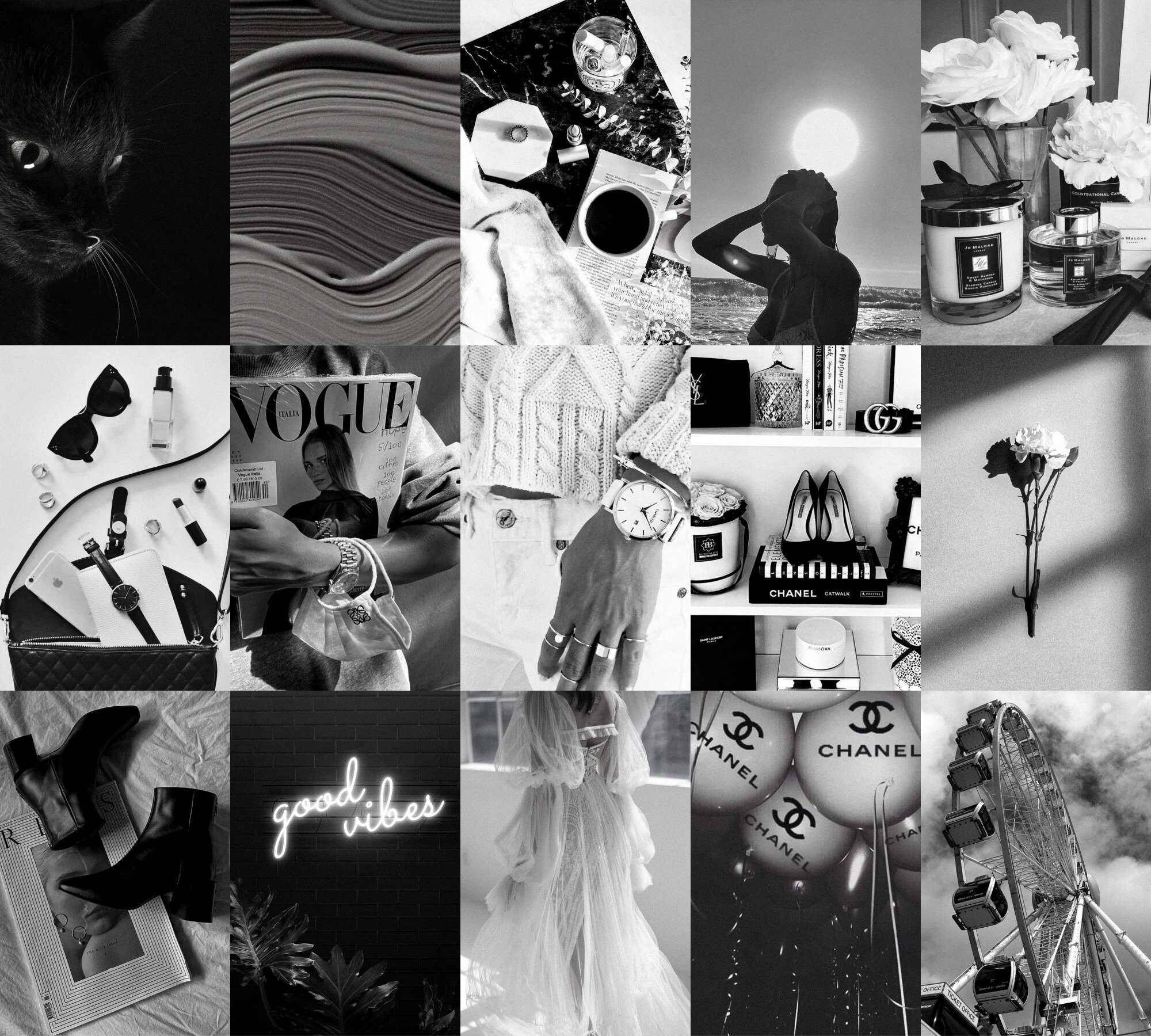 Wall Collage Kit Digital Download 100pcs Aesthetic Black and Etsy