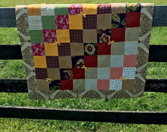 The Gathering Baby Quilt - Handmade, Brown, Tan, Goldenrod, Cotton, Fleece, Baby Blanket, Baby Gift, Baby Girl, Baby Boy, Fall Blanket