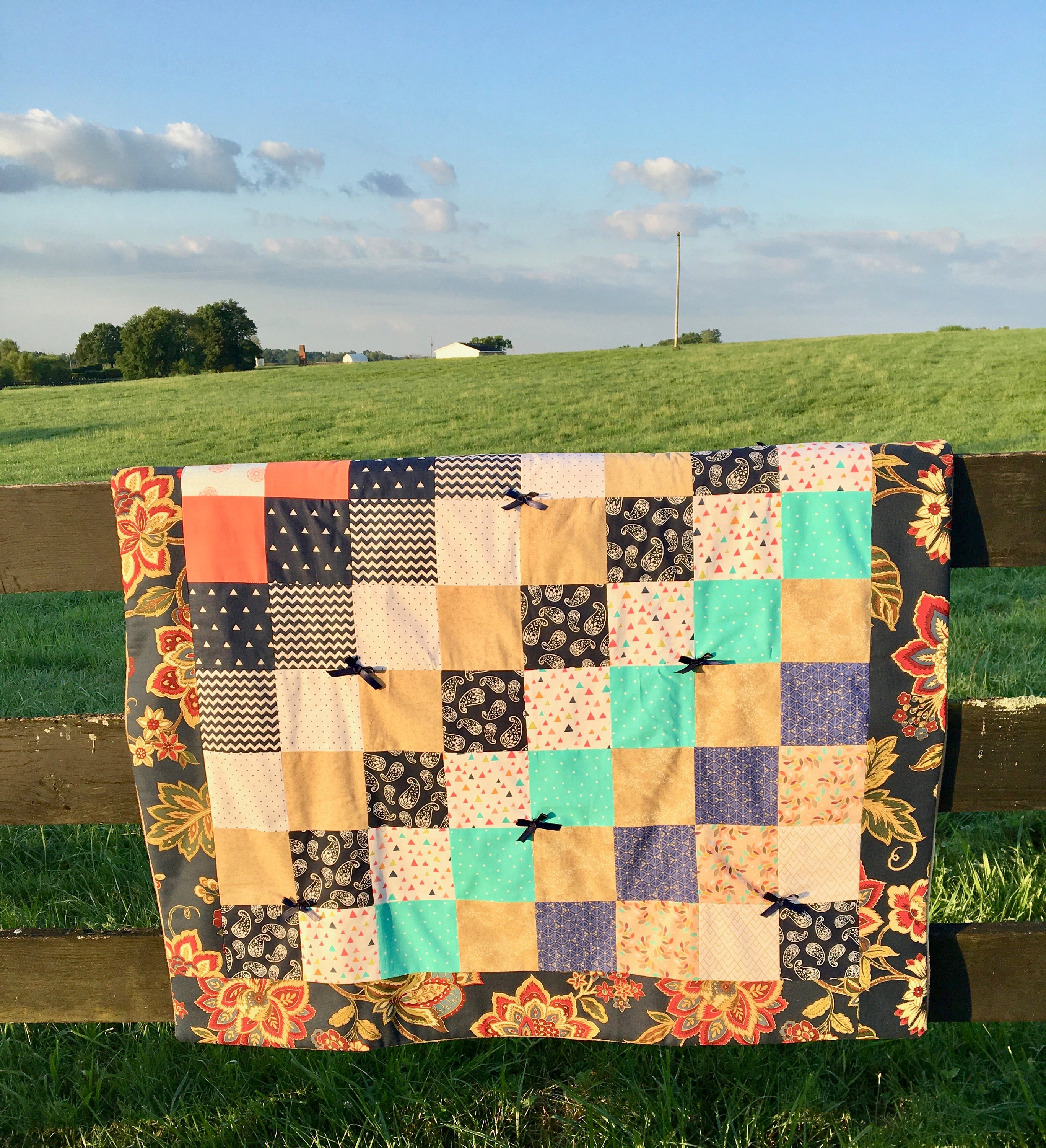 Navy Nursery Handmade Baby Quilt Patchwork Quilt, Baby Blanket, Nursery