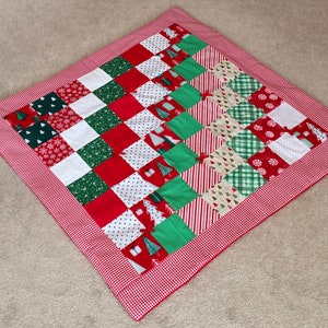 Jingle Bells Quilt-Handmade Baby Quilt, Christmas Quilt, Baby Blanket, Gender Neutral, Holiday Quilt, Red, Green