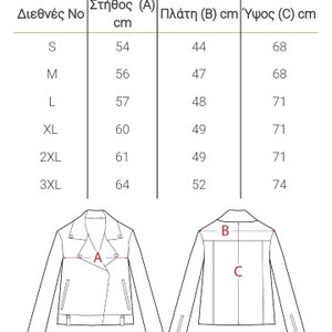 K&ouml;nnte beinhalten: Gr&ouml;&szlig;entabelle f&uuml;r eine Jacke mit Ma&szlig;en in Zentimetern f&uuml;r Brust, R&uuml;ckenbreite und L&auml;nge. Die Tabelle zeigt die Gr&ouml;&szlig;en S, M, L, XL, 2XL und 3XL.