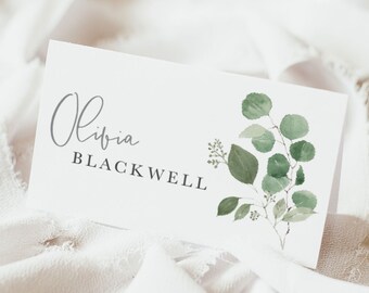 Wedding Place Cards - Eucalyptus - Water Colour - Folded Name Cards - Olivia Suite