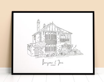 Line Drawing Custom House Illustration Print | Gift | First Home Gift | Illustrated | Present | Homeowners