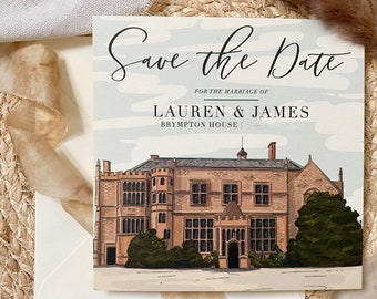 Illustrated Wedding Venue Save The Date | Custom Illustration | Wedding Save The Date | Wedding Stationery