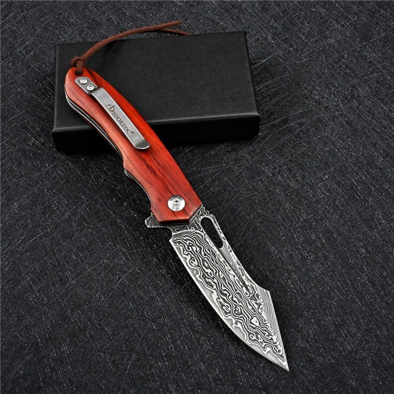 VG10 Damascus Ball Bearing Hunting Folding Blade Knife Etsy