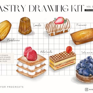 Procreate Dessert Drawing Kit • Frenh Pastry • Food Illustration • Commercial use