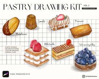 Procreate Dessert Drawing Kit • Frenh Pastry • Food Illustration • Commercial use