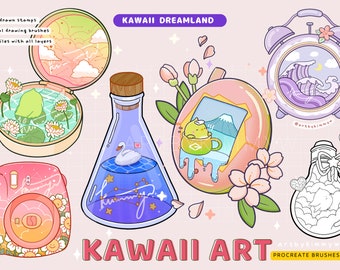 Procreate Kawaii Dreamland Brushes • Cute Illustration • Stamp brushes • Bullet Journal • Retro •Sticker design