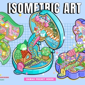 Carimbos de bolso Kawaii isométricos para Procreate: mais de 80 pincéis desenhados à mão