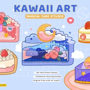 Paquete de sellos Procreate Kawaii Magical Cake O'clock