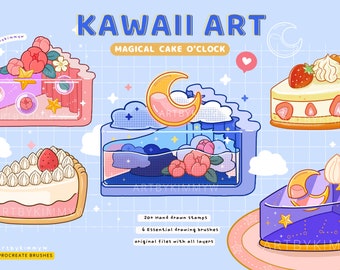 Procreate Kawaii Magical Cake O'clock Stamp Pack