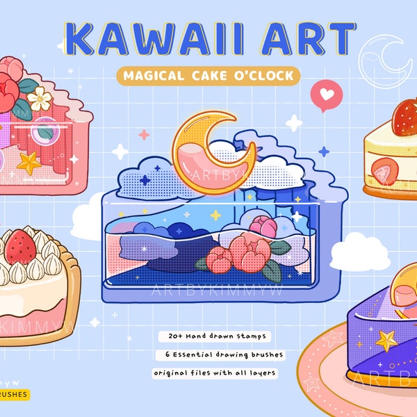 Procreate Kawaii Magical Cake O'clock Stamp Pack