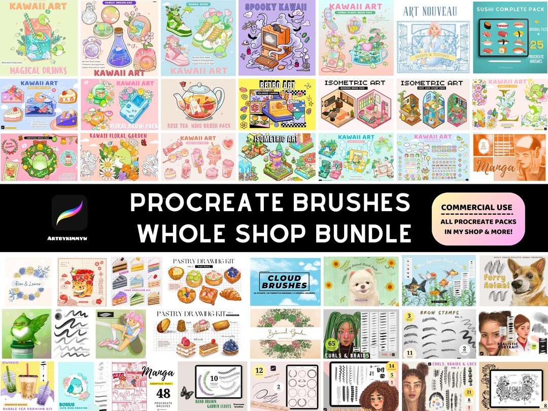 Procreate Brush Mega Bundle: Kawaii, Manga, Retro Stamps | Whole Shop ...