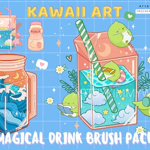 Paquete de pinceles de bebidas mágicas kawaii de Procreate