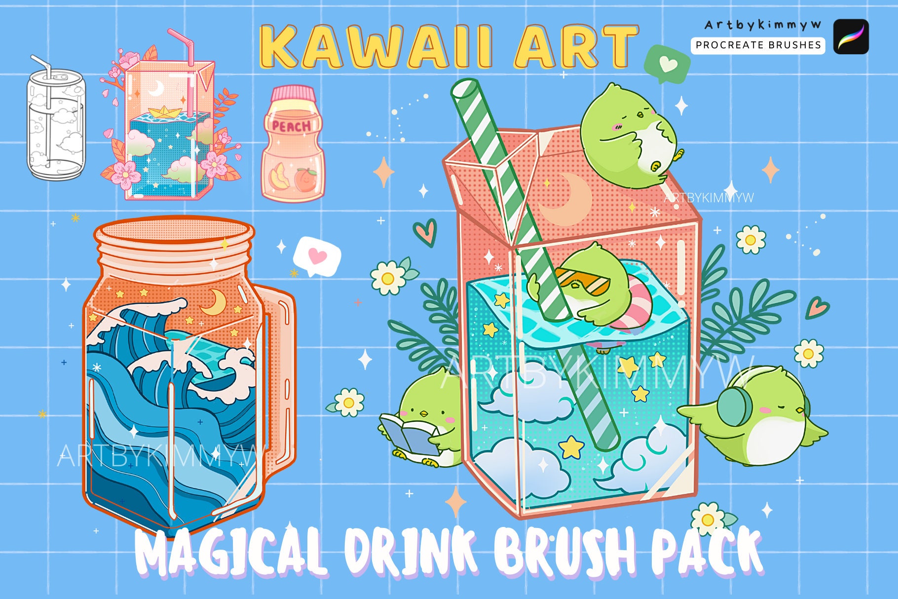 Procreate Kawaii Magical Drinks Brush Pack Etsy