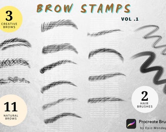 16 Brow Stamps, Creative Brows, Natural Brows, Hair and Lash Brushes, digital brushes, Make up brushes and stamps