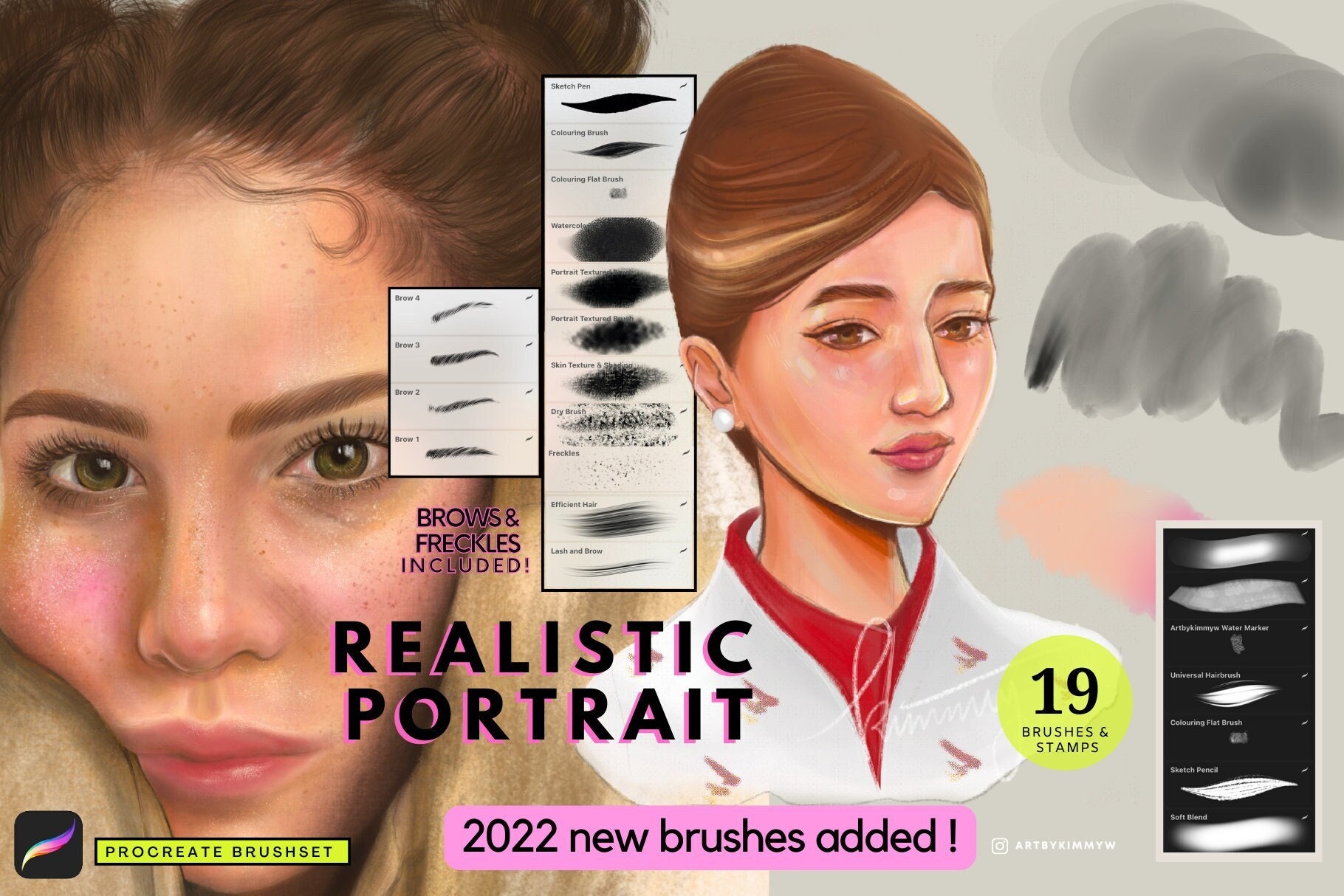 Realistic Portrait Procreate Brushes Freckles Brush Brow Etsy Hong Kong