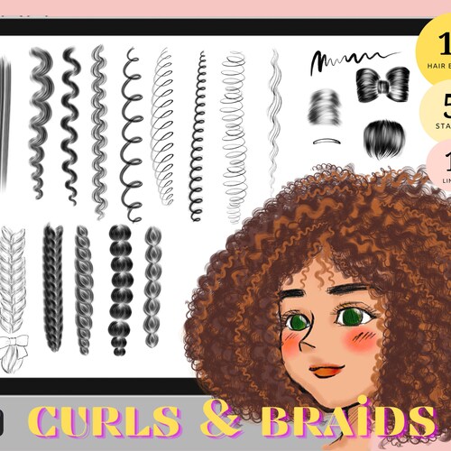 30 Curly Hair & Braids Procreate Essential Brushes Digital Etsy