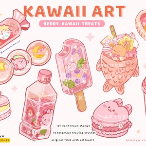 Procreate Berry Kawaii Dessert Stamp Pack • Cute Illustration • Digital brushes • Bullet Journal • Retro • Sticker design