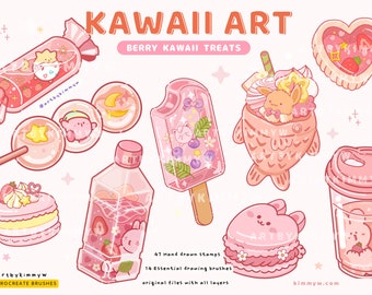 Procreate Berry Kawaii Dessert Stamp Pack • Cute Illustration • Digital brushes • Bullet Journal • Retro • Sticker design