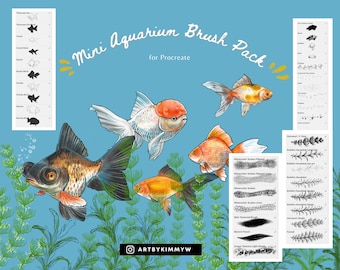 Procreate Mini Aquarium Premium Brush Pack | Goldfish | Aqua plants | Decoration | pebbles | rocks