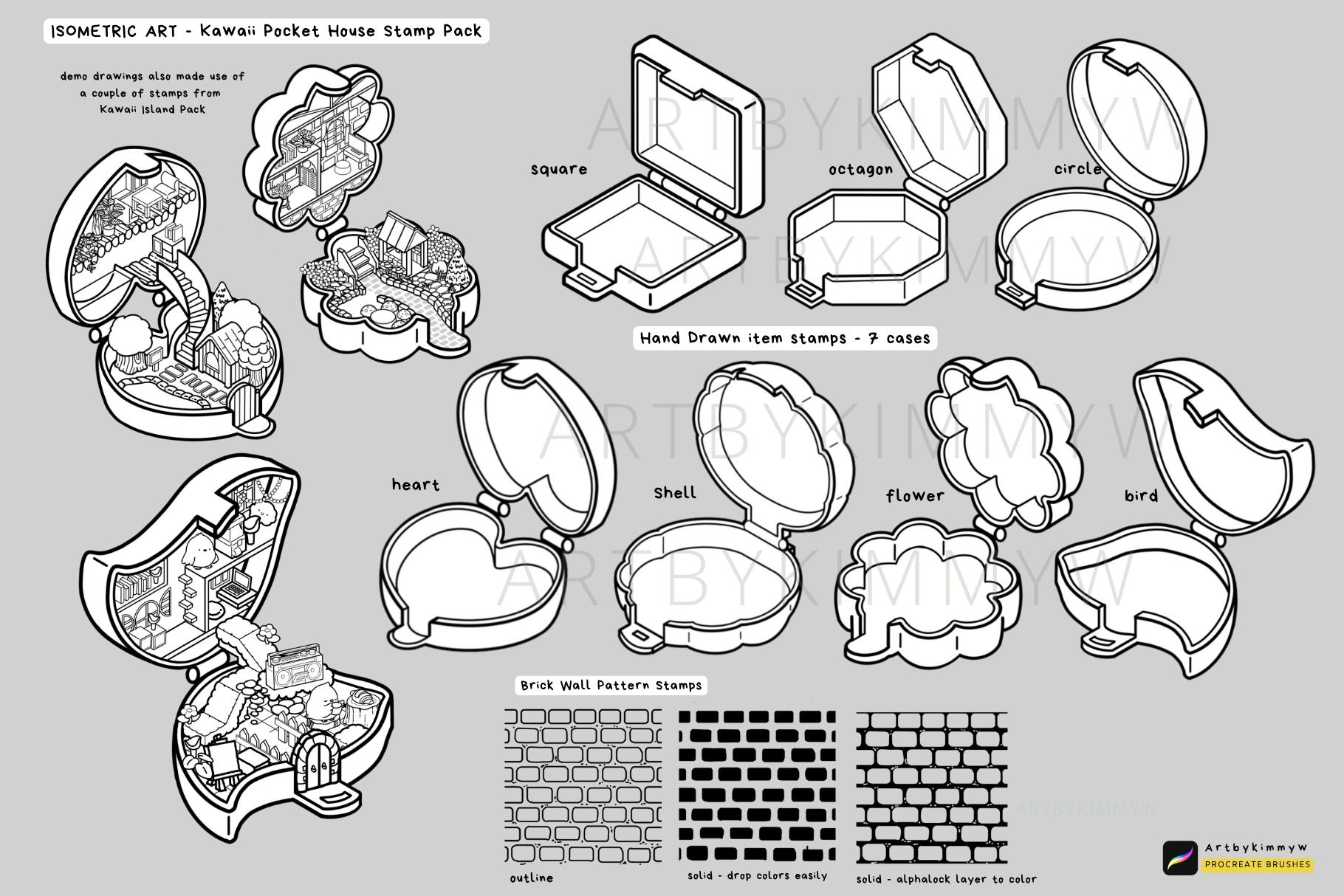 Procreate Isometric Kawaii Pocket House Stamps: 80+ Hand-drawn Brushes ...