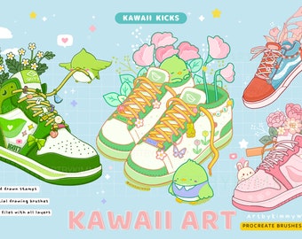 Procreate Kawaii Sneakers Brush Pack • Cute Illustration • Stamp brushes • Bullet Journal • Retro •Sticker design