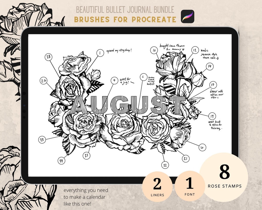 Procreate Detailed Rose Tattoo Stamps Commercial Use - Etsy