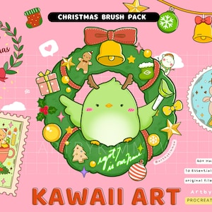 Procreate kawaii kerstborstelpakket