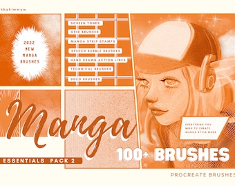 100 Manga Tones & Essential Procreate Brushes Pack 2, digital brushes, comic manga drawing brushes