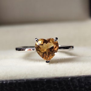 Citrine Heart Solitaire Ring Prong set in 925 sterling silver 7mm Citrine Silver promise Ring Heart cut gemstone November Birthstone Ring