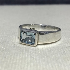 Aquamarine Rectangle Bezel Band Ring Solid 92.5 sterling silver Band For Him/Her Natural Aquamarine Solid Band Ring
