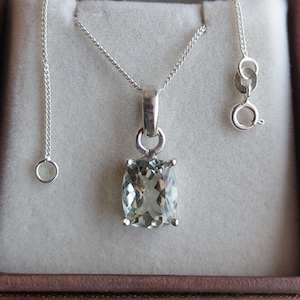 Green Amethyst Rectangle Cushion pendant in Silver Elongated Cushion Pendant Prong Set for Women Green Amethyst Jewelry Necklace for Her