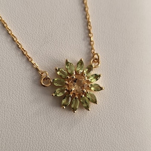 Peridot Sunflower Necklace: Citrine Center, Gold Plated Sterling Silver
