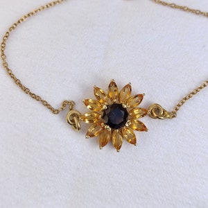 Beautiful  Golden Citrine Sunflower Necklace and Bracelet Sunflower Gemstone Jewelry in Silver and Yellow Gold Happy Sunflower Necklace Gift