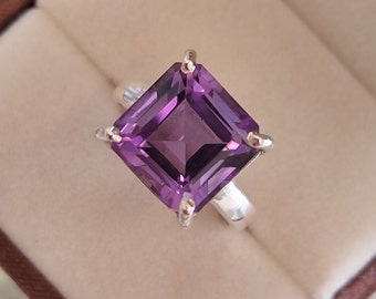Handmade Sterling Silver Amethyst Square Ring, February Birthstone
