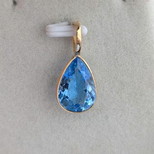 Swiss Blue Topaz Drop Pendant Bezel set in 14k Yellow Gold Pear Pendant Bezel set in 14k Gold for Her