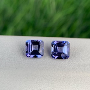 Asscherslipade tanzanitpar, naturliga tanzanit fyrkantiga par 5 mm 1,45 ct bild 10