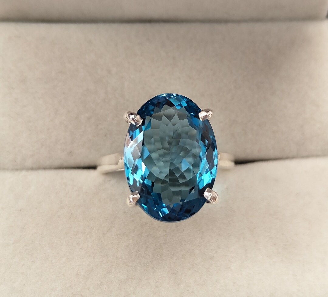 London Blue Topaz Oval Ring in 925 Sterling Silver Large London Topaz ...