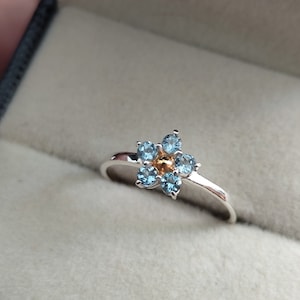 Mini Aquamarine Floral Ring Aquamarine flower ring in 925 sterling silver Birthday Gifts anniversary Gifts  march Birthstone gift for her