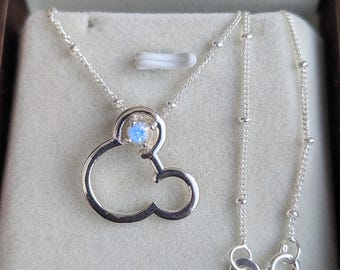 Sterling Silver Mickey Mouse Aquamarine Birthstone Necklace