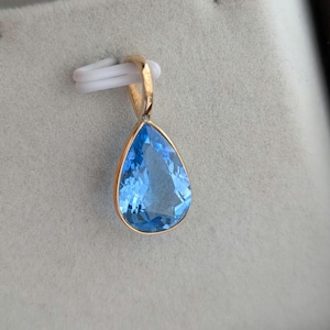 Swiss Blue Topaz Drop Pendant Bezel set in 14k Yellow Gold Pear Pendant Bezel set in 14k Gold for Her