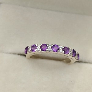 Amethyst Silver Band  Amethyst and Moissanite Channel Band in 925 silver African Purple Amethyst Ring for February Birthstone Gifts