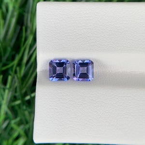 Asscherslipade tanzanitpar, naturliga tanzanit fyrkantiga par 5 mm 1,45 ct bild 2