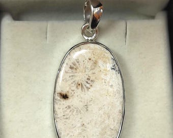 Oval Fossil Coral Pendant, Bezel Set in Sterling Silver